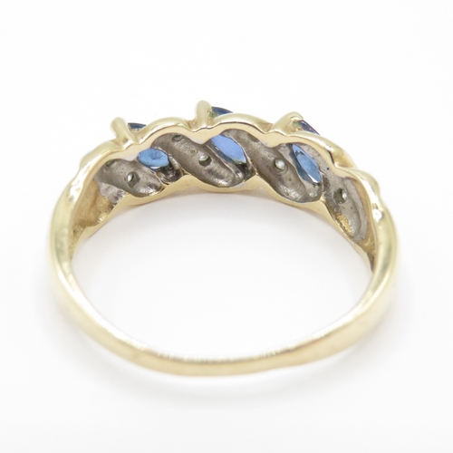1 - 9ct Gold Sapphire and Diamond Twist Ring (2.1g) Size M 1/2