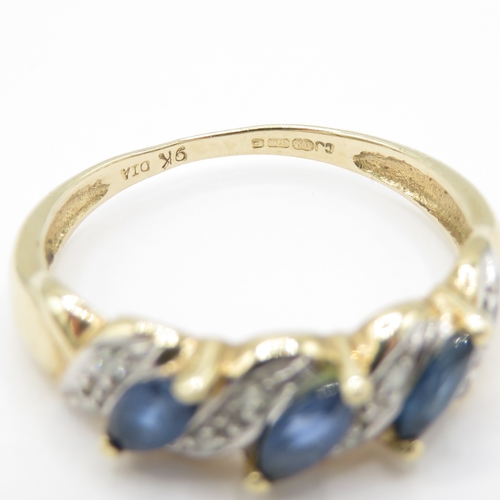 1 - 9ct Gold Sapphire and Diamond Twist Ring (2.1g) Size M 1/2