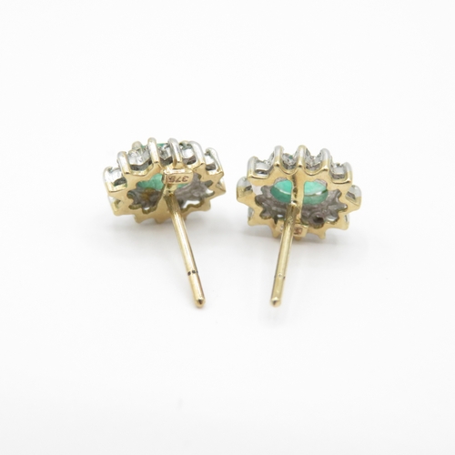 11 - 2 x 9ct Gold Emerald & Emerald and Diamond Stud Earrings (1.5g)