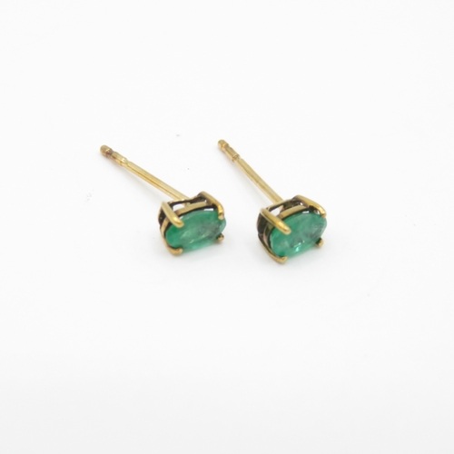11 - 2 x 9ct Gold Emerald & Emerald and Diamond Stud Earrings (1.5g)