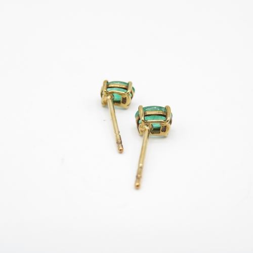 11 - 2 x 9ct Gold Emerald & Emerald and Diamond Stud Earrings (1.5g)