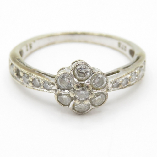 15 - 9ct White Gold Diamond (0.51ct) Floral Cluster Ring (2.5g) Size N 1/2