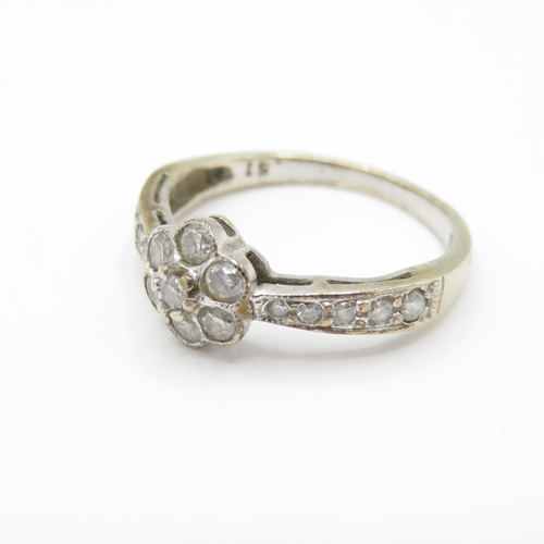 15 - 9ct White Gold Diamond (0.51ct) Floral Cluster Ring (2.5g) Size N 1/2