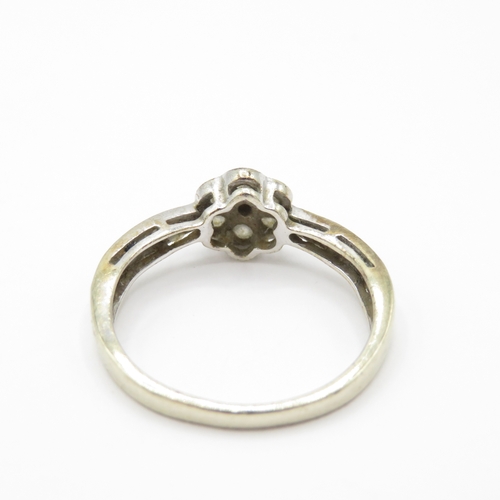 15 - 9ct White Gold Diamond (0.51ct) Floral Cluster Ring (2.5g) Size N 1/2
