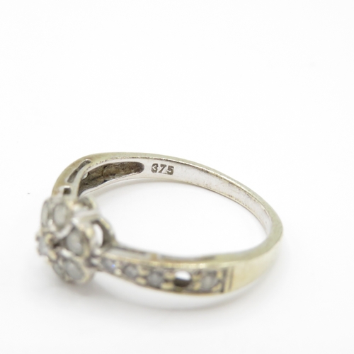 15 - 9ct White Gold Diamond (0.51ct) Floral Cluster Ring (2.5g) Size N 1/2