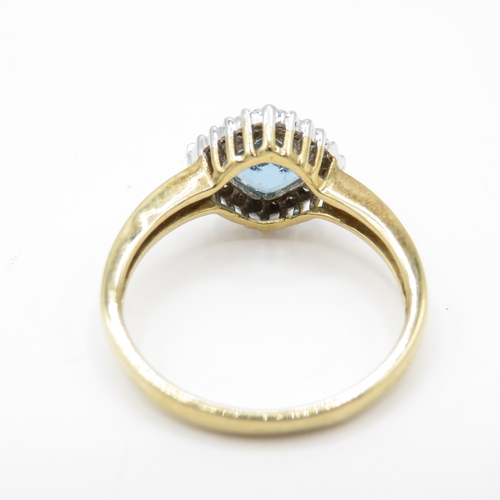 22 - 9ct Gold Topaz and Diamond Halo Ring (2.1g) Size L