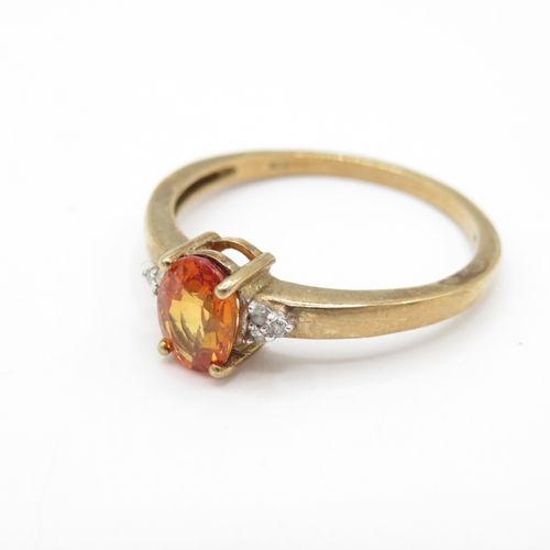 23 - 9ct Gold Orange Sapphire and Diamond Dress Ring (2.2g) Size R 1/2