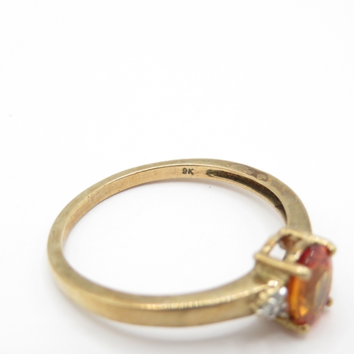 23 - 9ct Gold Orange Sapphire and Diamond Dress Ring (2.2g) Size R 1/2
