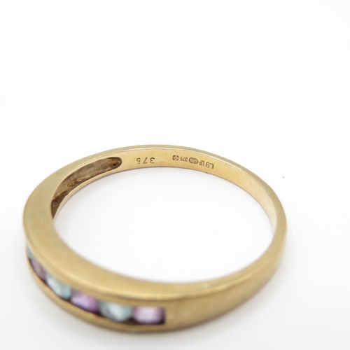 25 - 9ct Gold Amethyst and Topaz Channel Set Ring (1.8g) Size P