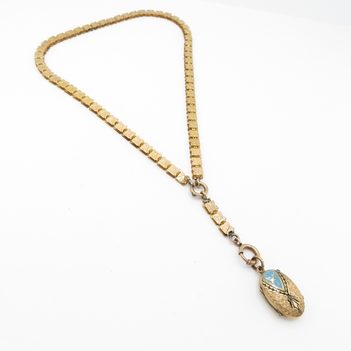 26 - Antique 9ct Gold Back and Front Book Chain with Victorian Enamel Locket (31.9g)