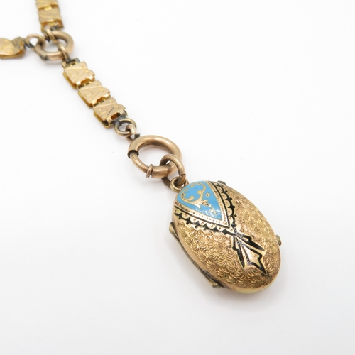 26 - Antique 9ct Gold Back and Front Book Chain with Victorian Enamel Locket (31.9g)