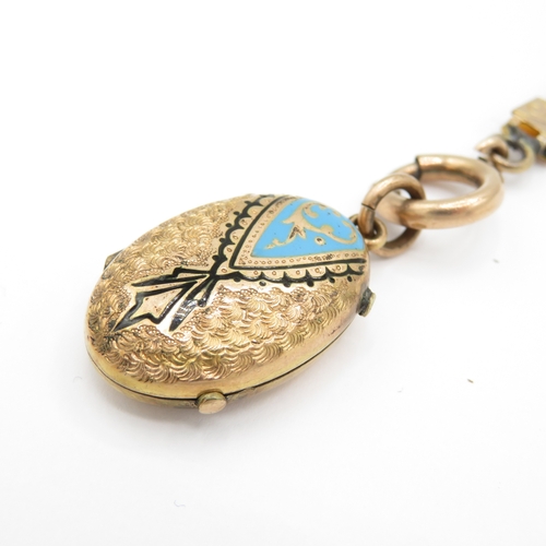 26 - Antique 9ct Gold Back and Front Book Chain with Victorian Enamel Locket (31.9g)