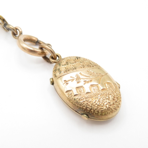 26 - Antique 9ct Gold Back and Front Book Chain with Victorian Enamel Locket (31.9g)