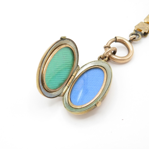 26 - Antique 9ct Gold Back and Front Book Chain with Victorian Enamel Locket (31.9g)