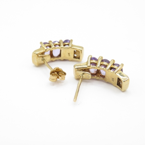 29 - 2 x 9ct Gold Purple Sapphire and White Zircon & Amethyst and Diamond Floral Stud Earrings (3.5g)