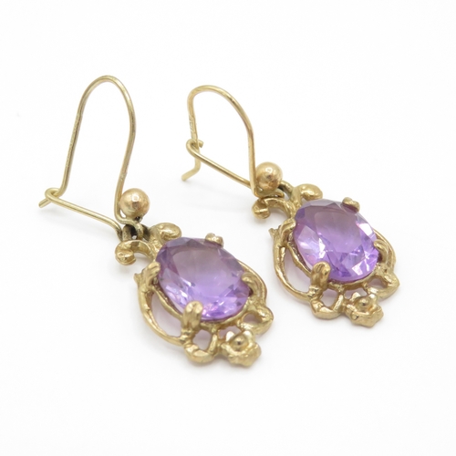 3 - 2 x 9ct Gold Amethyst Drop Earrings  (3.9g)