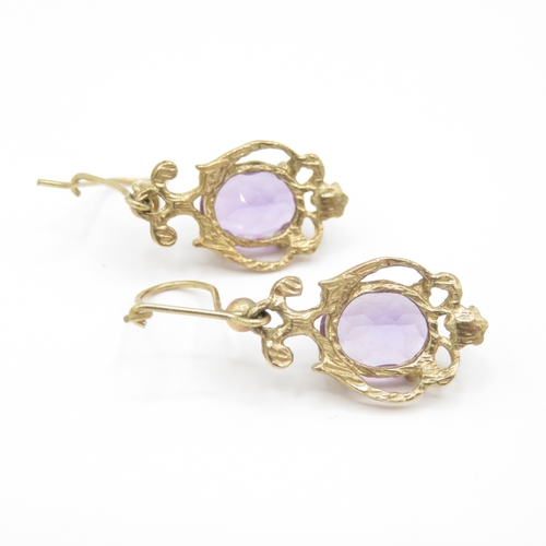 3 - 2 x 9ct Gold Amethyst Drop Earrings  (3.9g)