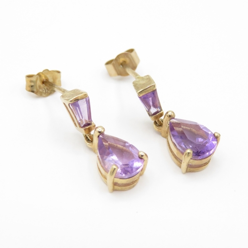 3 - 2 x 9ct Gold Amethyst Drop Earrings  (3.9g)