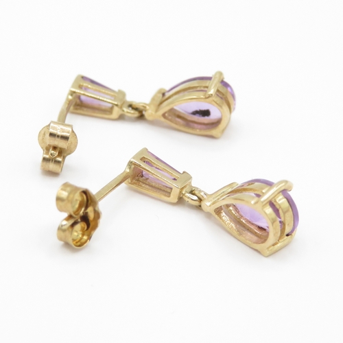 3 - 2 x 9ct Gold Amethyst Drop Earrings  (3.9g)