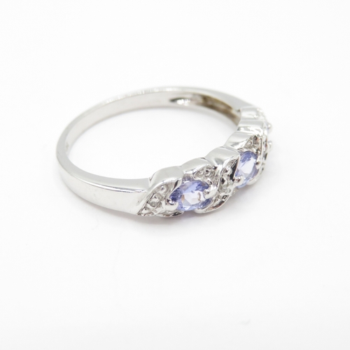 31 - 9ct Gold White Gold Iolite and Diamond Cluster Ring (2.2g) Size P