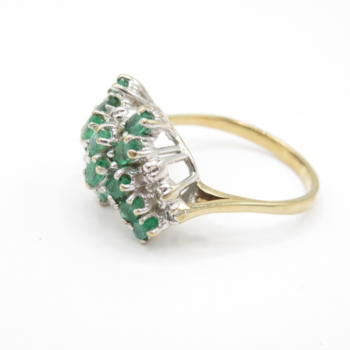 33 - 9ct Gold Diamond and Emerald Cluster Dress Ring (5g) Size S