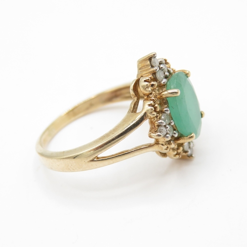 36 - 9ct Gold Emerald and Diamond Oval Cluster Ring (3.7g) Size N