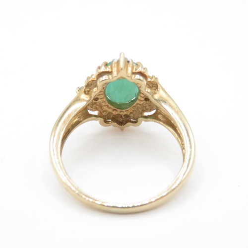 36 - 9ct Gold Emerald and Diamond Oval Cluster Ring (3.7g) Size N