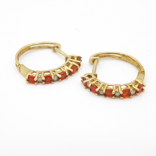38 - 2 x 9ct Gold Fire Opal and Diamond Earrings (3g)