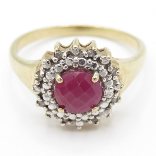 4 - 9ct Gold Ruby and Diamond Halo Ring (2.9g) Size P