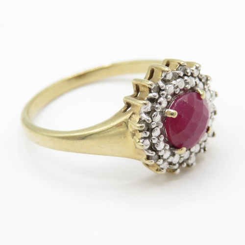4 - 9ct Gold Ruby and Diamond Halo Ring (2.9g) Size P