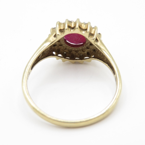 4 - 9ct Gold Ruby and Diamond Halo Ring (2.9g) Size P