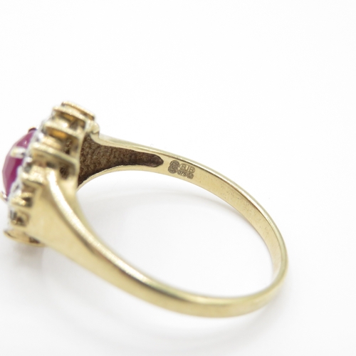 4 - 9ct Gold Ruby and Diamond Halo Ring (2.9g) Size P