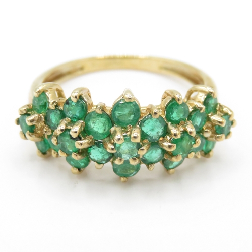 41 - 9ct Gold Emerald Floral Cluster Ring (2.5g) Size N