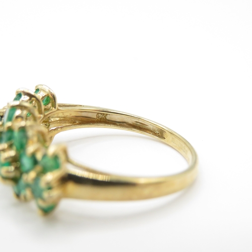 41 - 9ct Gold Emerald Floral Cluster Ring (2.5g) Size N