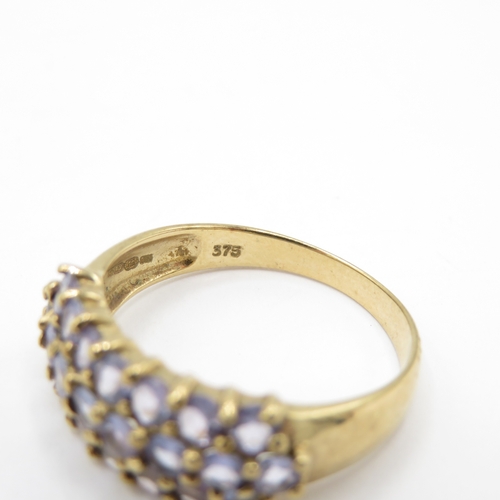 42 - 9ct Gold Iolite Triple Row Ring (2.7g) Size P