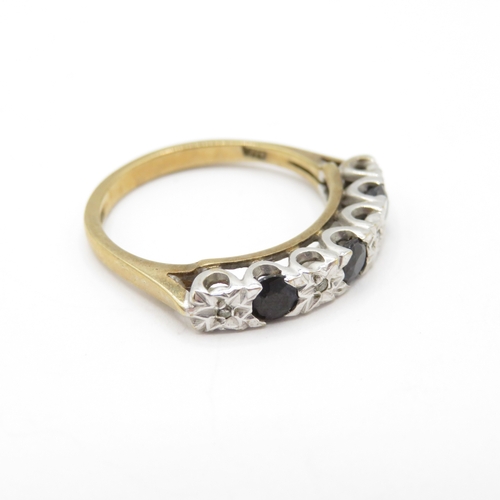 48 - 9ct Gold Sapphire and Diamond Seven Stone Ring (2.2g) Size L