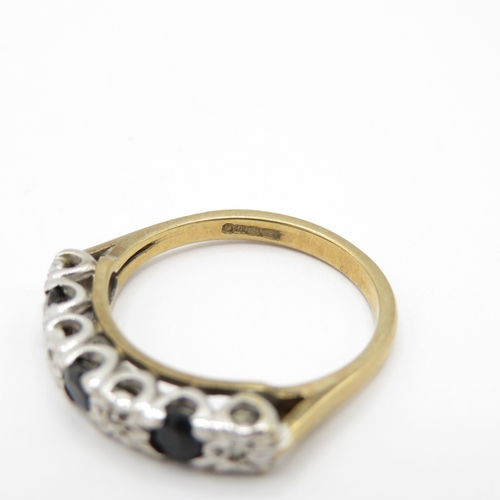 48 - 9ct Gold Sapphire and Diamond Seven Stone Ring (2.2g) Size L