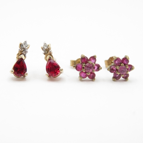 49 - 9ct Gold Ruby & Diamond and Spinel Stud Earrings (1.1g)