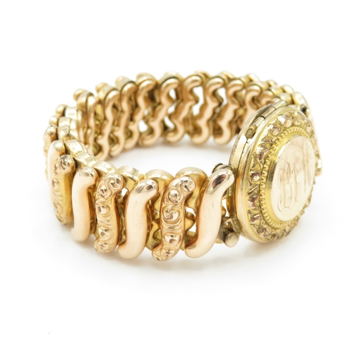 5 - 9ct Gold Back and Front Victorian Expanding Bracelet with Locket (32g)