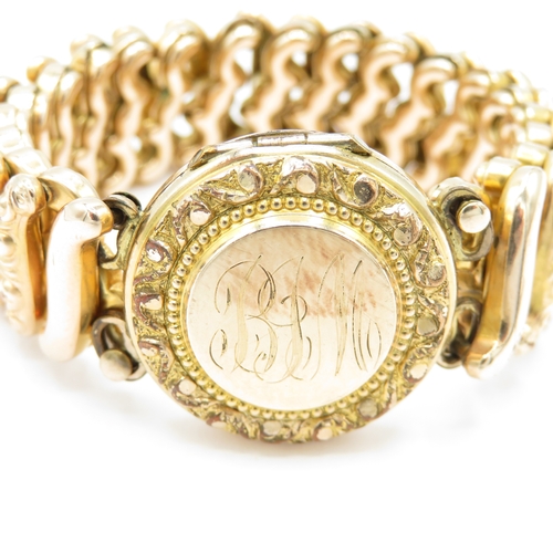 5 - 9ct Gold Back and Front Victorian Expanding Bracelet with Locket (32g)