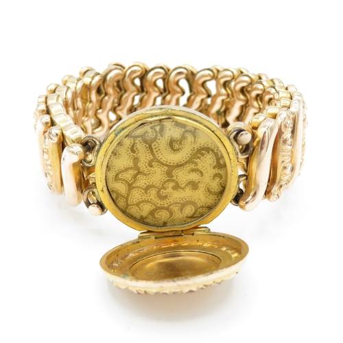 5 - 9ct Gold Back and Front Victorian Expanding Bracelet with Locket (32g)