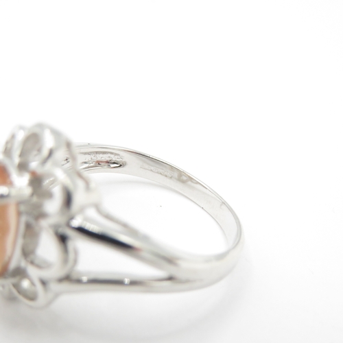 50 - 9ct White Gold Sunstone Dress Ring (4.3g) Size N