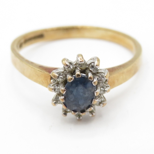 51 - 9ct Gold Sapphire and Moissanite Halo Ring (1.9g) Size N