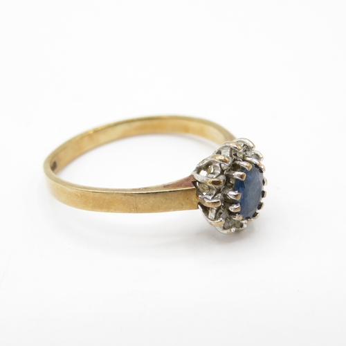 51 - 9ct Gold Sapphire and Moissanite Halo Ring (1.9g) Size N