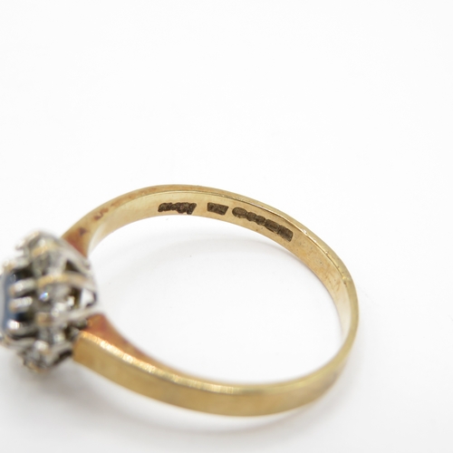 51 - 9ct Gold Sapphire and Moissanite Halo Ring (1.9g) Size N