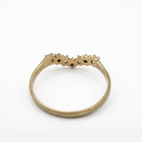 52 - 9ct Gold Sapphire and CZ Wishbone Ring (1.2g) Size O