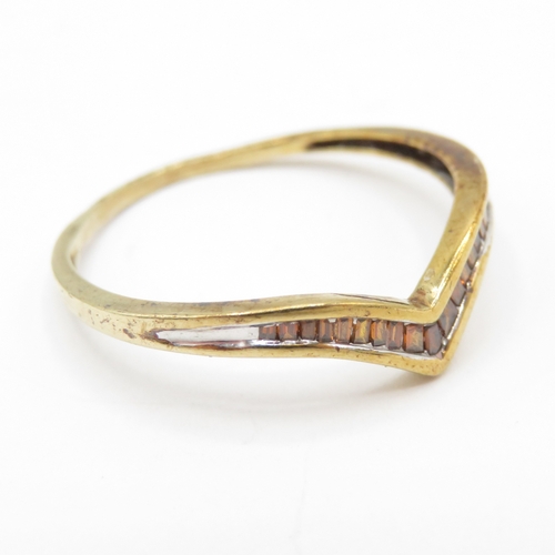 54 - 9ct Gold Cognac Diamond Wishbone Ring (1.1g) Size P