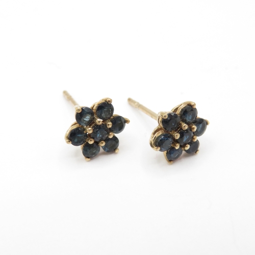 56 - 2 x 9ct Gold Sapphire and Diamond Hearts & Tourmaline Cluster Stud Earrings (2.9g)
