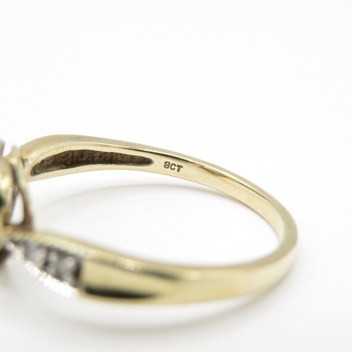 8 - 9ct Gold Iolite and Diamond Heart Shaped Halo Ring (3.2g) Size T 1/2