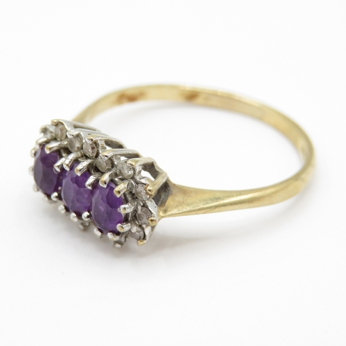 9 - 9ct Gold Amethyst and Diamond Cluster Ring (1.7g) Size N